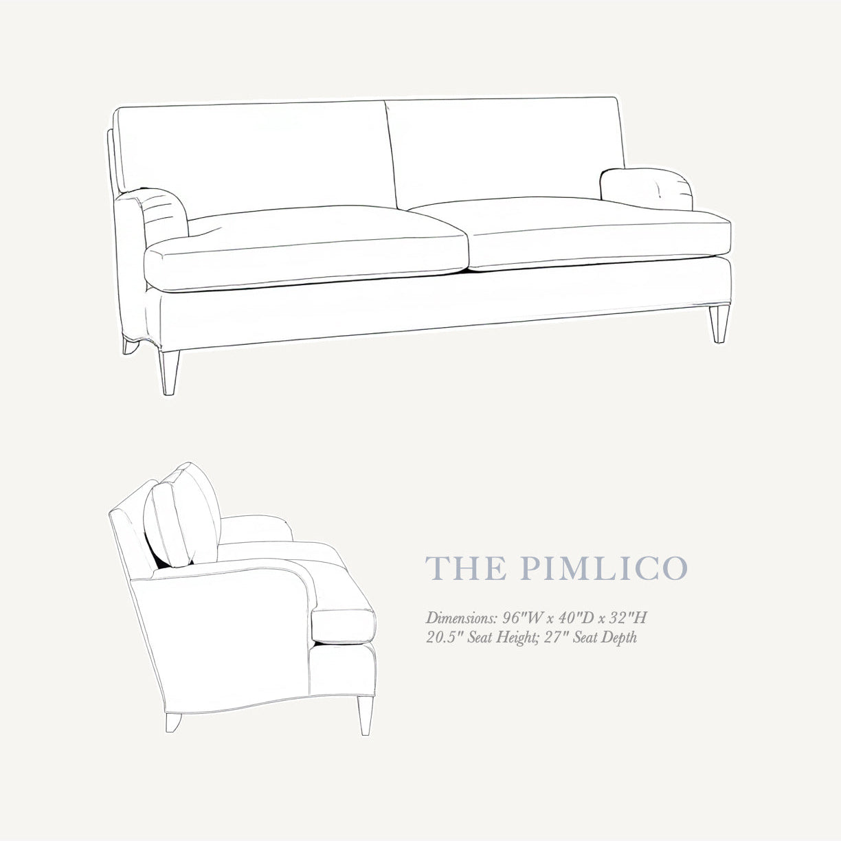 The Pimlico – 87" English Roll-Arm Sofa