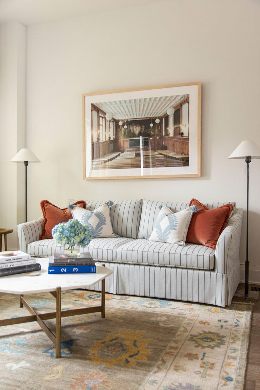 The Chelsea – 97" Skirted Flare Arm Sofa