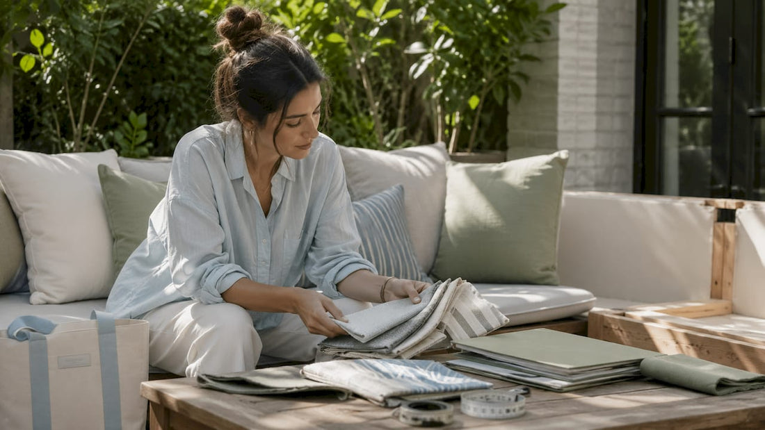 Designer reviewing sofa fabric swatches