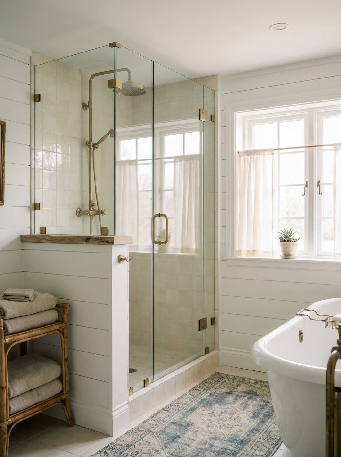Modern bathroom with a glass shower cabin