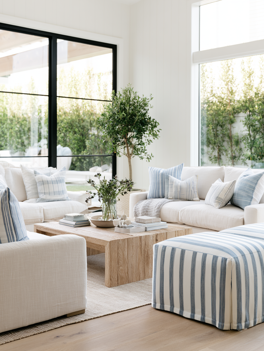 Modern classic living room with striped decor