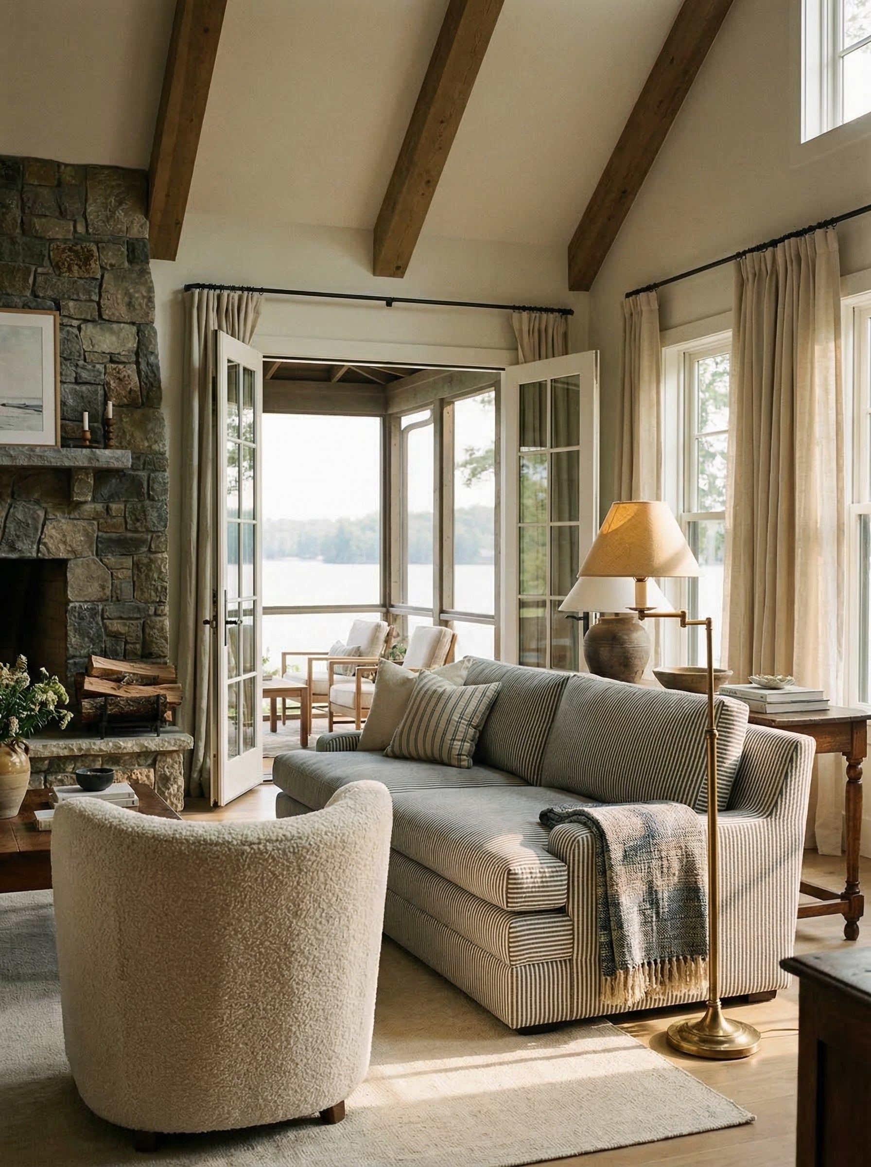 The Striped Sofa for Lake House Living: Why It Belongs at the Center of Every Waterfront Room