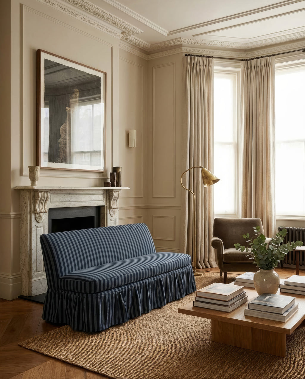 The Belgravia – 68" Ruffle Skirted Armless Sofa